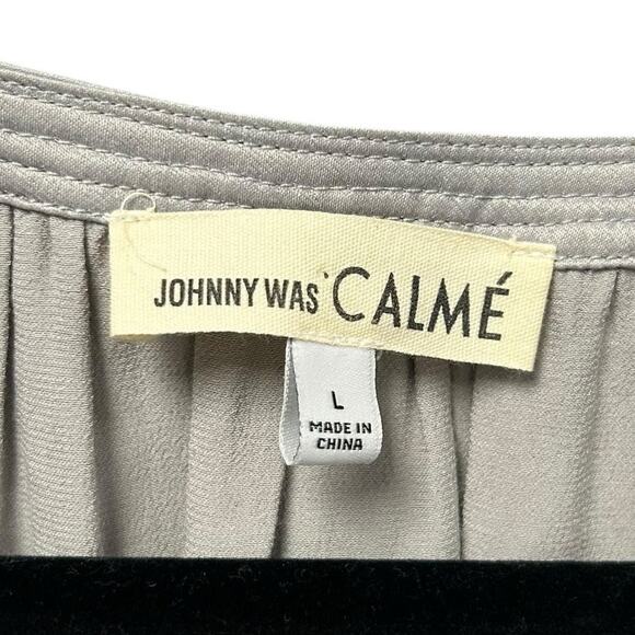 Johnny Was Calme Gray Double Tassel Long Sleeve Peasant Top Womens Size Large - Picture 2 of 4